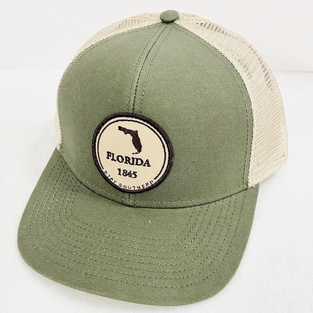 The State Company‎ Florida Circle Patch Trucker Hat Cap Adjustable Olive Green